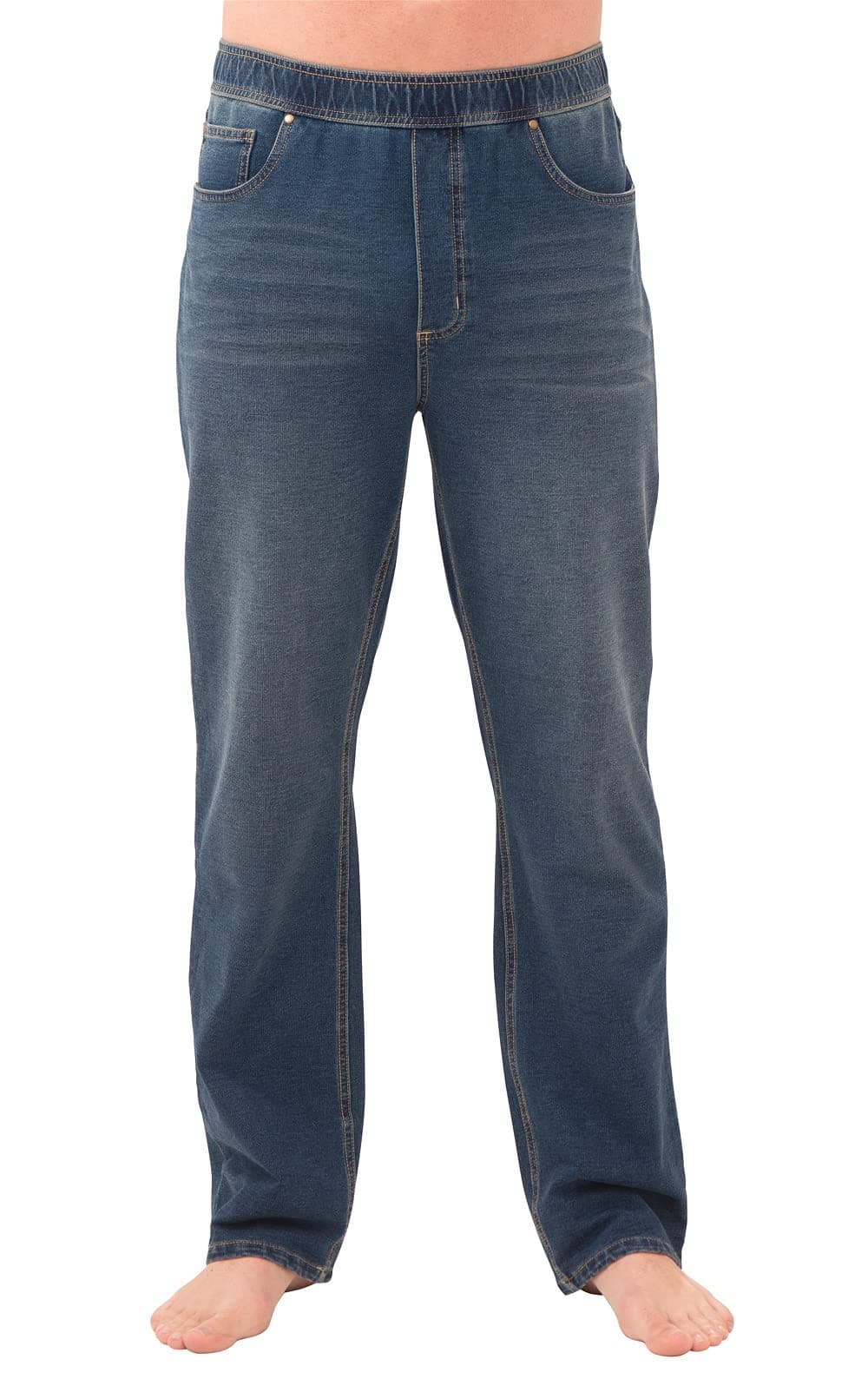PajamaJeans Mens Pull On Jeans Elastic Waist Pants Straight Leg Sweatpant Jeans Vintage Wash MD
