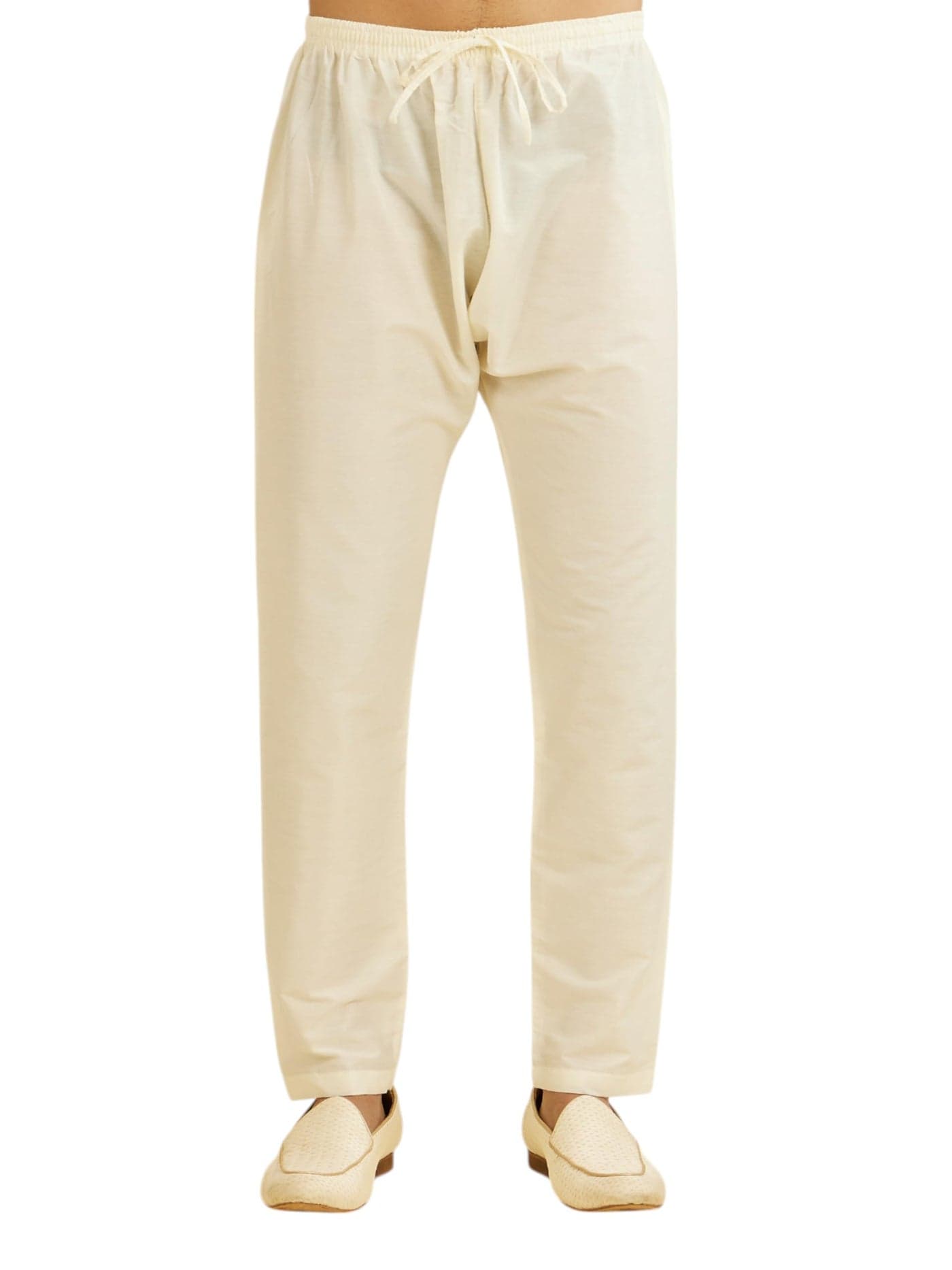 DIWAS BY MANYAVAR Men's Art Silk Solid Pyjama (Cream,M)
