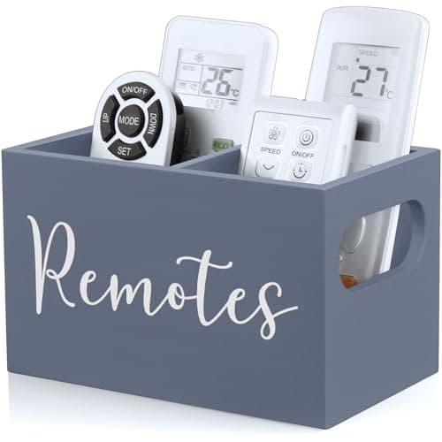 DRASTAR Remote Control Holder, Wood TV Remote Holder, Remote Storage Caddy, Remote Control Organizer (Gray, 2 Slots)