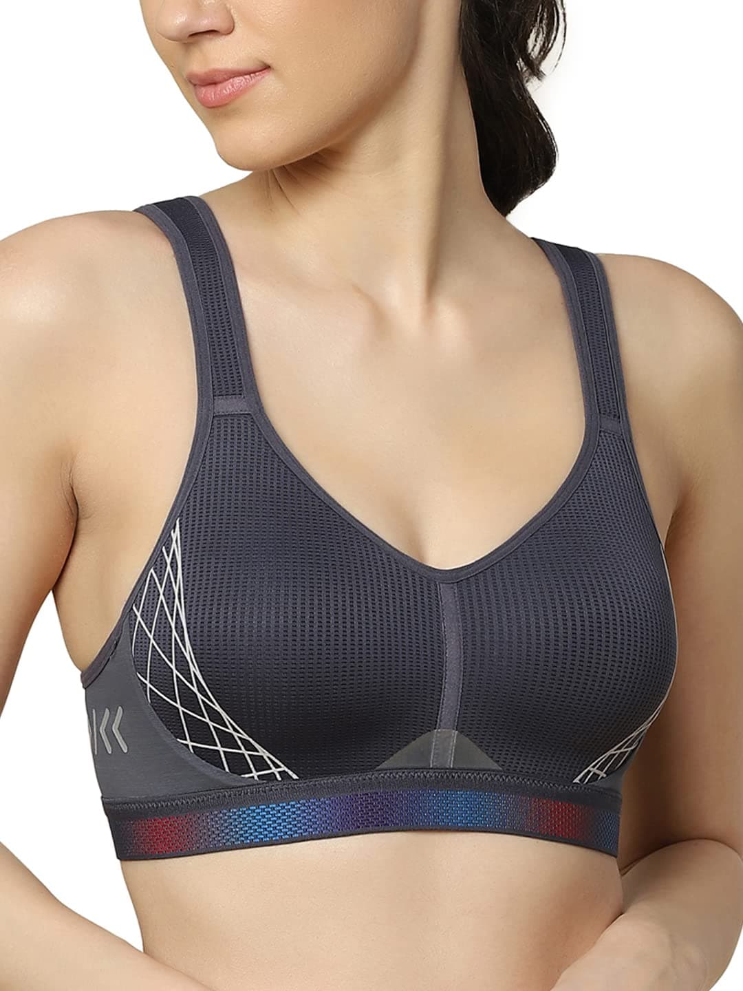 Triumph Triaction Cardio Cloud Bra for Women|Padded Non Wired Sports Bra|High Impact Wireless Full Coverage |Breathable Light Spacer Cup Workout Top|Crossable Cushioned Straps|Platinum|32D|Pack of 1