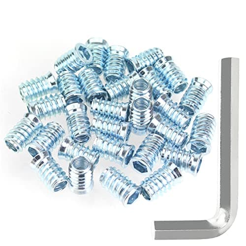 Kindroufly 3/8"-16 x 25mm Threaded Inserts, Nut Inserts, Wood Inserts, Blue Zinc Plated Carbon Steel, 3/8-16 Threaded Inserts with Hex Wrench for Wood Furniture Screw, Total 16 Pieces, Blue Color