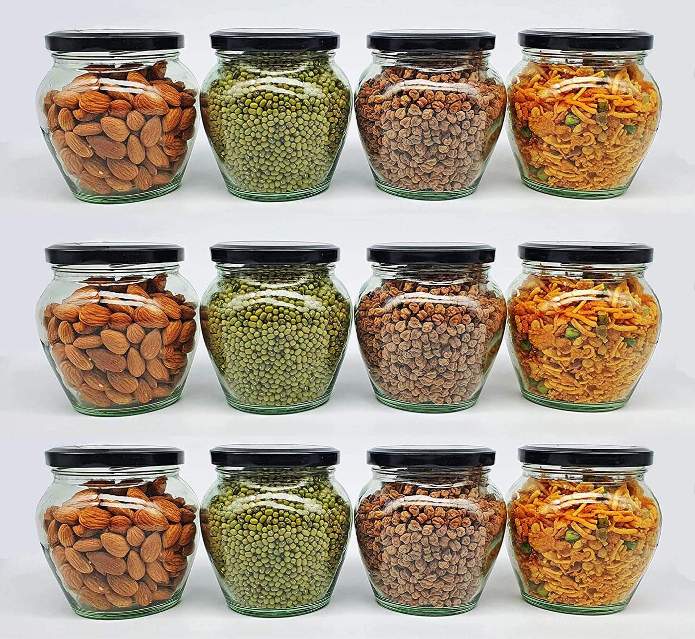 COTIT Transparent Glass Jar and Container Air Tight Black Lid for Kitchen 400 ml Mataki Glass Jar with Airtight Metal Lid (9)