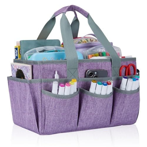 JOSIVIKY Craft Tote Bag, Art Organizer,Cleaning Supply Caddy, Carrying Bag with Handle for Multi-Purpose, Organizer Caddy for Pets (Purple)