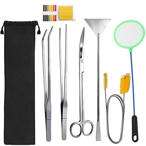SNOWIE SOFT® 7 in 1 Stainless Steel Rust Resistant Aquarium Aquascaping Plant Tools Kit with Tweezers, Scissors, Scrapers for Aquarium, Clean Fish Tank