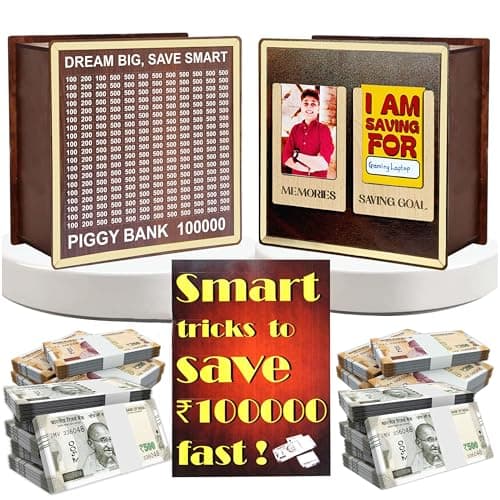 Money Saving Box for Kids and Adults | Wooden Money Bank with Lock | Big Size Piggy Bank 2 Lakh Target | 1 Lakh Saving Box with Numbers | Undiyal Hundi Piggy Bank (1 Lac Money Box)