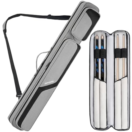 Jaffzora Pool Cue Case 4x5, Pool Stick Carrying Case Holds 4 Butts and 5 Shafts, Billiard Cue Bag with 14Pockets and Shoulder Straps, Grey (Bag Only)