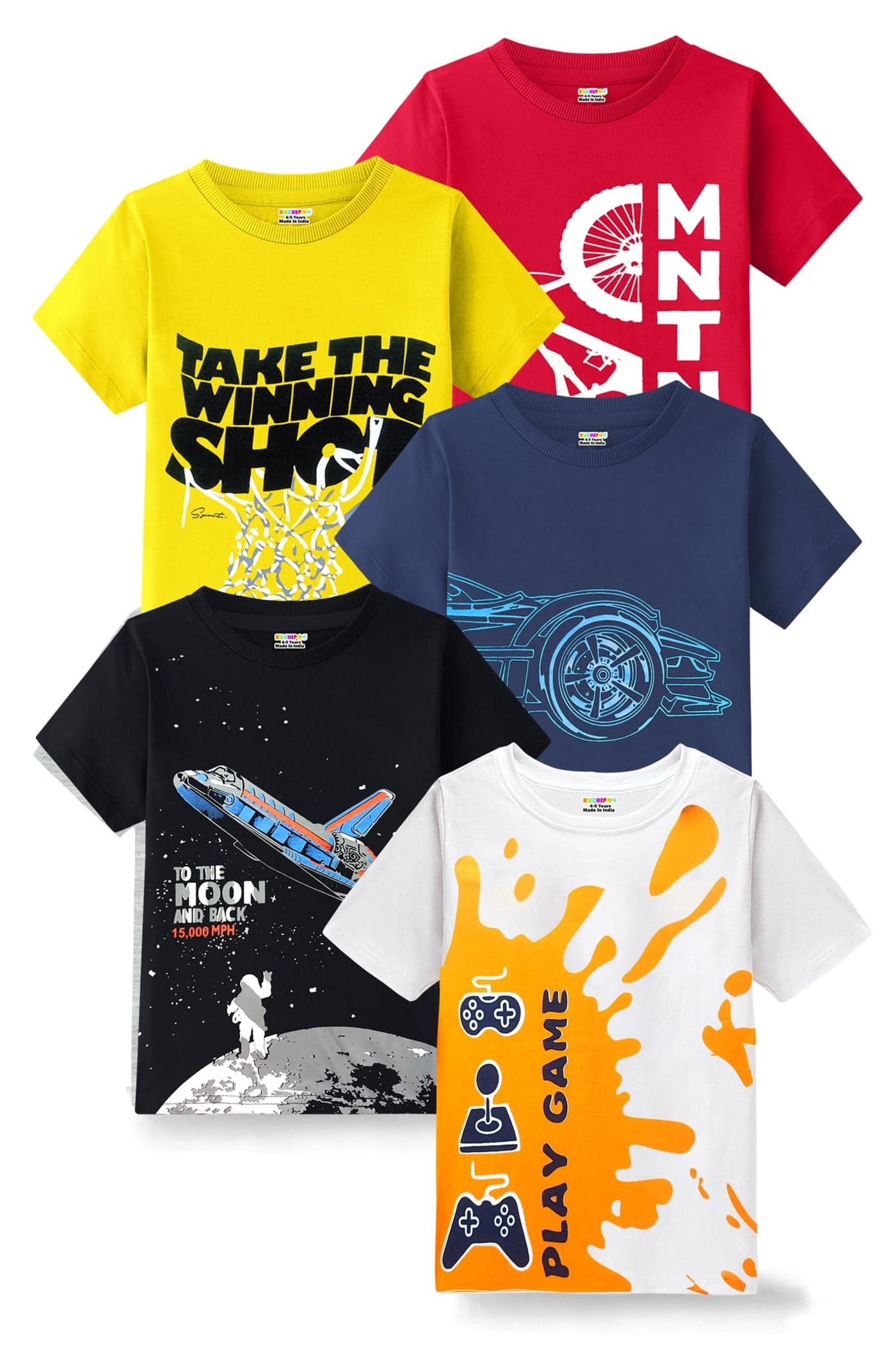 Kuchipoo Boys Regular Fit Half Sleeves Cotton T-Shirts (KUC-TSHRT-466, 8 to 9 Years, Multi-Colored)