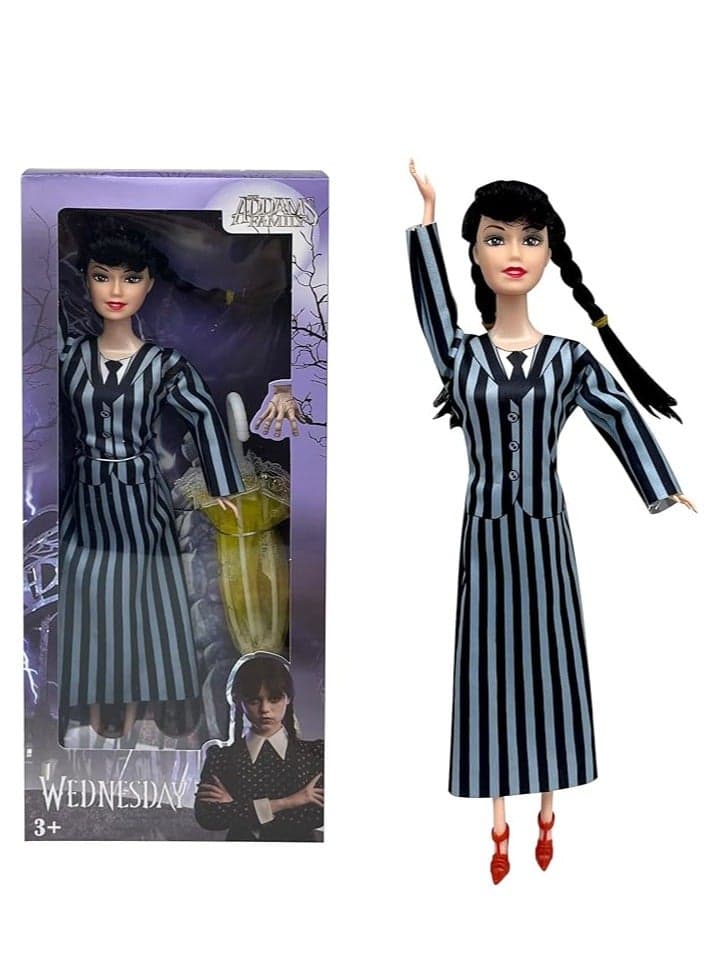 Wednesday Adams Doll Adams Family Plastic Doll 11.5 inch striped long sleeve dress birthday gift for boys and girls fans