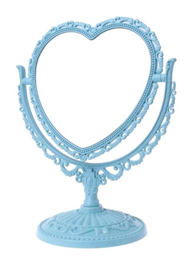 1 Pack Simple and Lovely Heart-Shaped Cosmetic Mirror Plastic Double-Sided Rotatable Dresser Mirror Lightweight Mirror Bathroom Bedroom Mirror (Four-Color)(Blue)