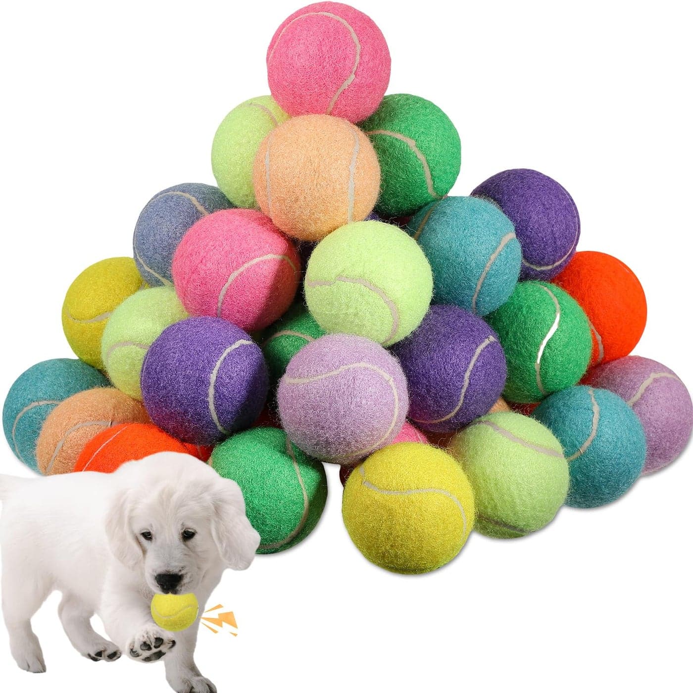 Liliful 50 Pieces 25 Dog Squeaky Tennis Balls for Pet Playing Medium Large Dogs Puppy Balls for Training Toy with Squeaker Easy Fetch Play ExerciseMulticolor