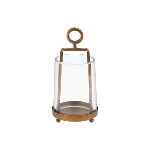 Twakutwaku 3.3" Wide Modern Farmhouse Metal Hurricane Candle Holder With Handmade Sturdy Glass Sleeve In Vintage Brass For Tealight Candle & Plants, Glass Hurricane Lantern, Industrial, Minimalistic