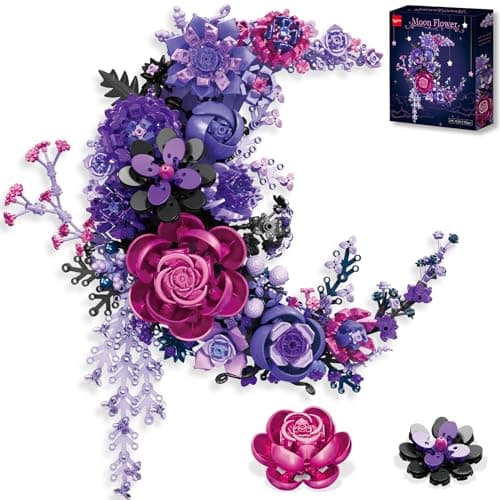 Loyratche Purple Moon Flower Building Set Botanical Collection CrescentShaped Artificial Flowers Building Blocks Kit Compatible with Lego for Adults Home Dcor Wall Art Decoration