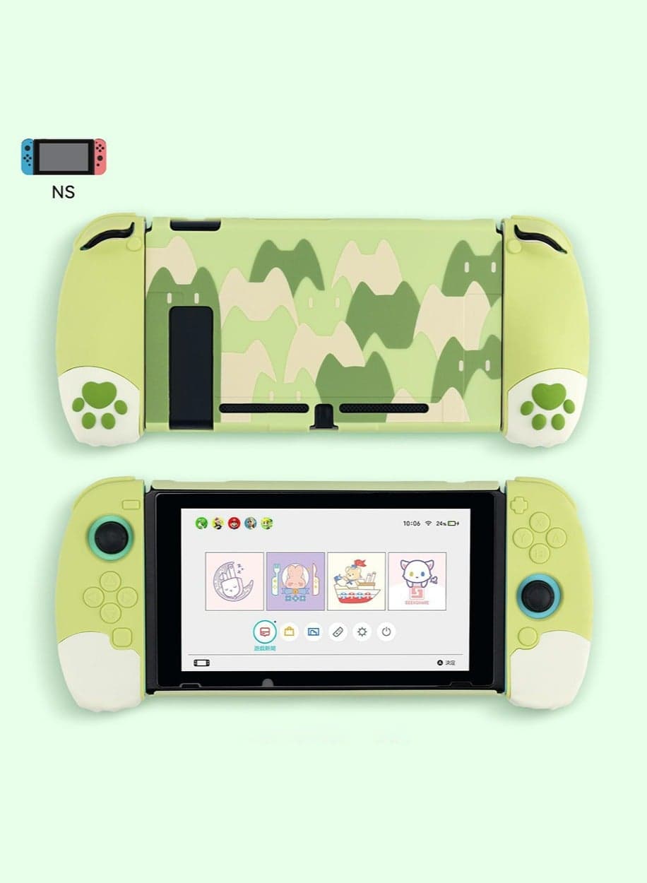 Soft Silicone Protective Case Compatible with Nintendo Switch Console and Joy Con- Shock-Absorption and Anti-Scratch Slim Cover Case with Ergonomic Design for Switch - Green