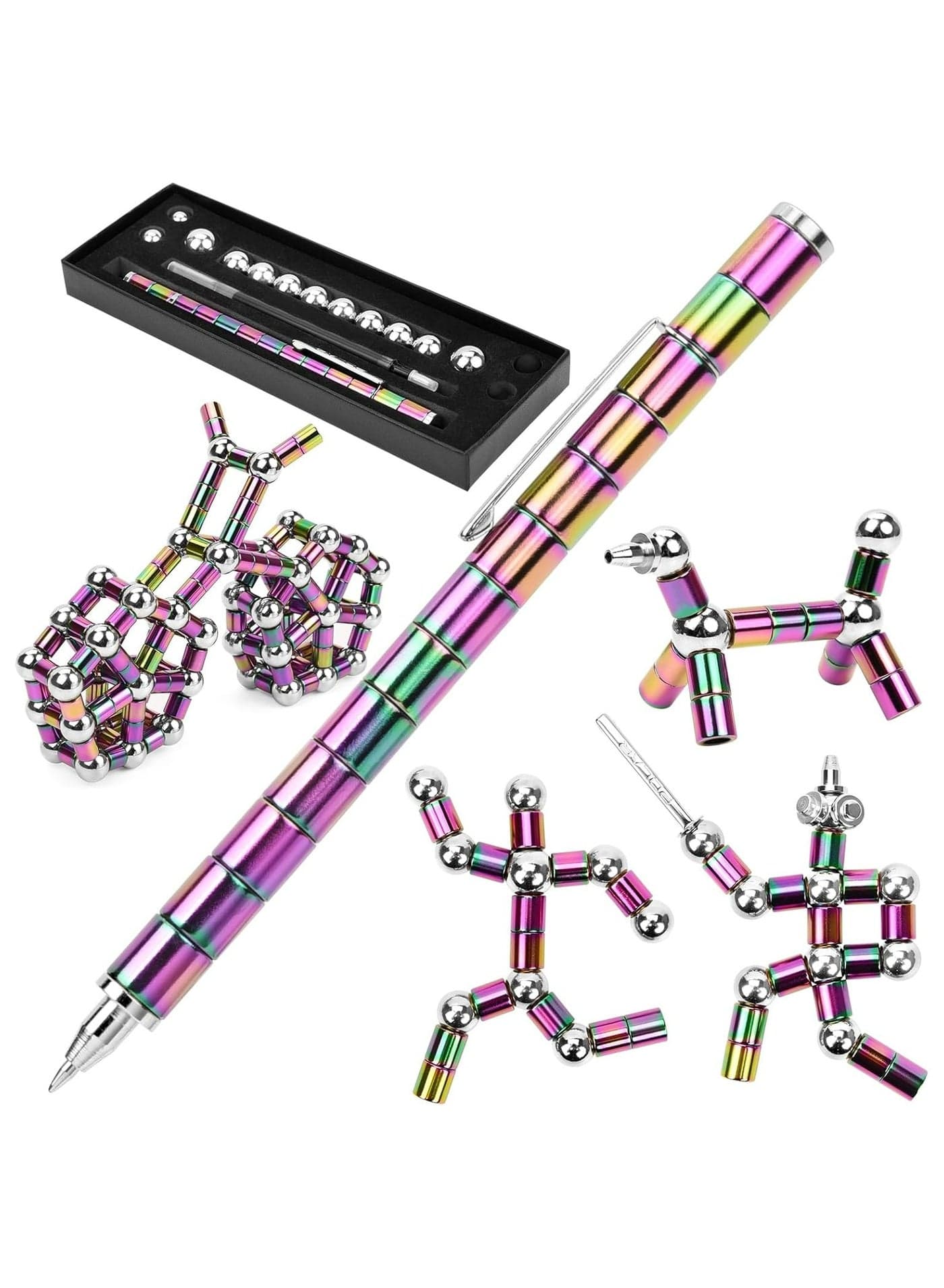 Fidget Toys Pen, Decompression Magnetic Metal Pen, Multifunction Writing Magnet Ballpoint Pen, Pressure Fidget Cool Gadgets, Gifts for Kids, Teenage, Boy, Girls or Friends (Colorful)