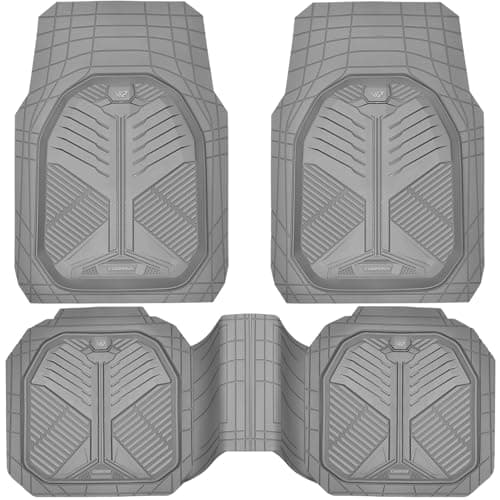 CAR PASS Heavy Duty Rubber Car Mats Deepdish All Weather Floor Mats for Car Full Set Universal Automotive Mats Trim to Fit for Sedans SUVs Trucks Waterproof AntiSlip Deep Tray 3 Pieces Light Gray