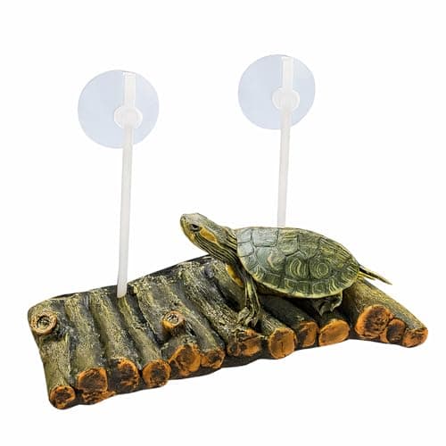 Jainsons Pet Products Aquarium Turtle Basking Platform with Suction Cups | 9 x 5 Inch Reptile Resting Log Decor for Fish Tank | Safe Non-Toxic Resin | Easy Mount | Natural Look