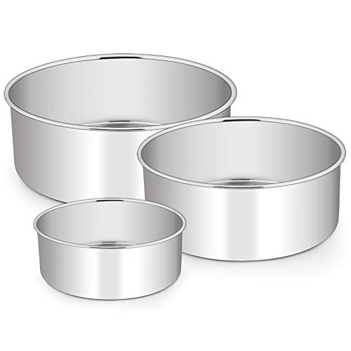 E-far Cake Pan Set of 3 (4’’/6’’/8), Deep Stainless Steel Round Cake Pans Tins for Wedding Birthday, Non-toxic & Dishwasher Safe, Mirror Finish & Straight Side