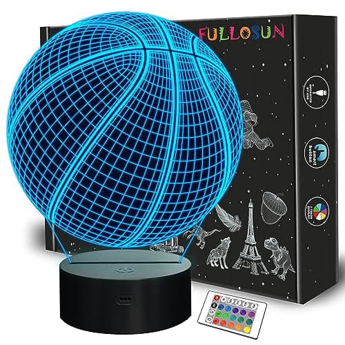 FULLOSUN Basketball 3D Night Light Birthday Gift Lamp Light Up Basketball Gifts 3D Illusion Lamp with Remote Control 16 Colors Changing Sport Fan Room Decoration Boy Kids Room Idea