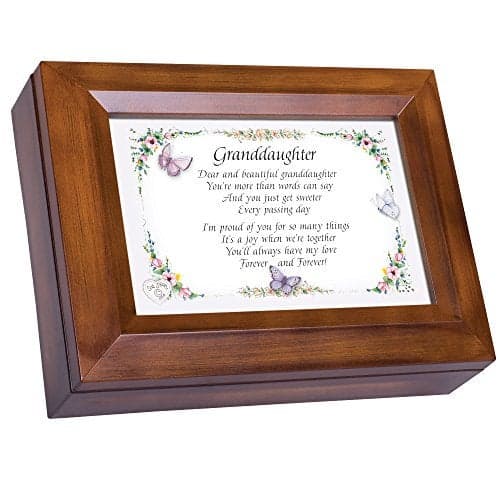 Cottage Garden Dear and Beautiful Granddaughter Dark Wood Finish Jewelry Music Box Plays Tune You Are My Sunshine