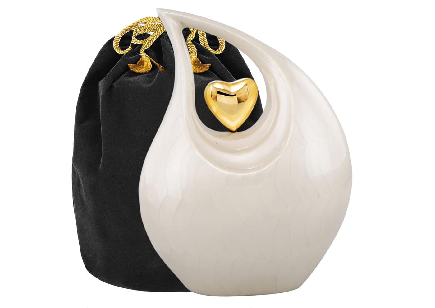 Heart of Love Cremation Urn for Human Ashes Beautiful Memorial ERN for Adult Decorative ERN for Loved Ones Funeral Urn for Burial or Display White Gold Adult