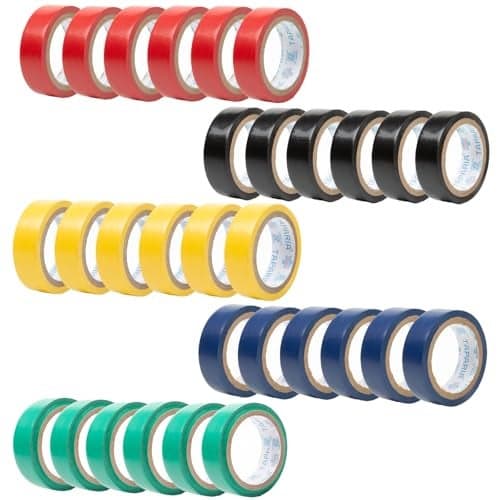 Taparia PVC Insulation Tape TAP/IT/V3 - Multicolor (Blue, Red, Yellow, Black & Green), 17mm x 6m, Weather Proof, Moisture & Fire Resistant, Excellent Elasticity, Durable, High Adhesion (Pack of 30)