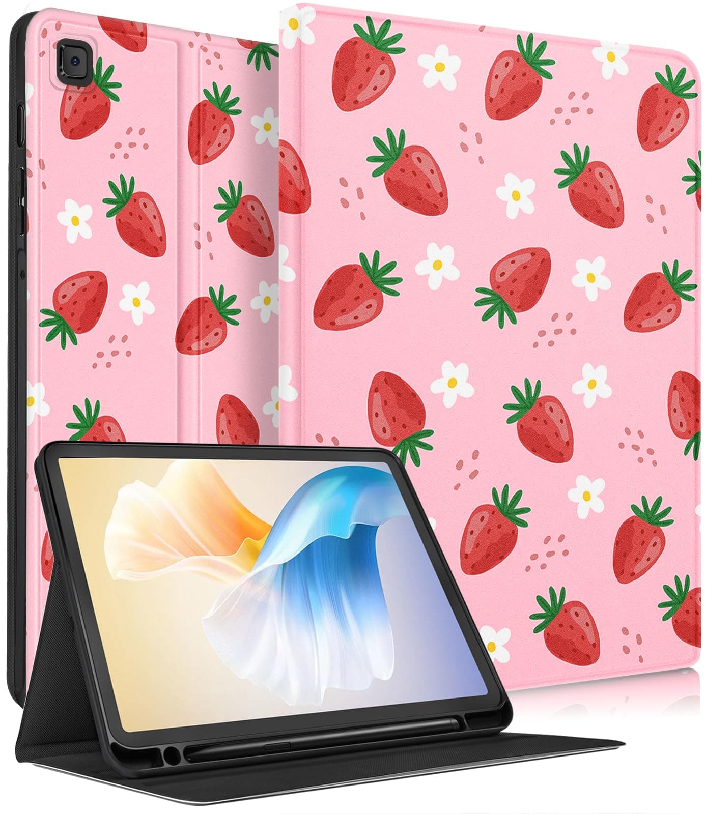 Uppuppy for Samsung Galaxy Tab S6 Lite Case 10.4 Inch Kids Cute Girls Folio Women Kawaii Girly Teens Pretty Strawberry Design Unique Tablet Cover for Samsung S6 Lite Tab Cases SM-P610/P613/P615/P619