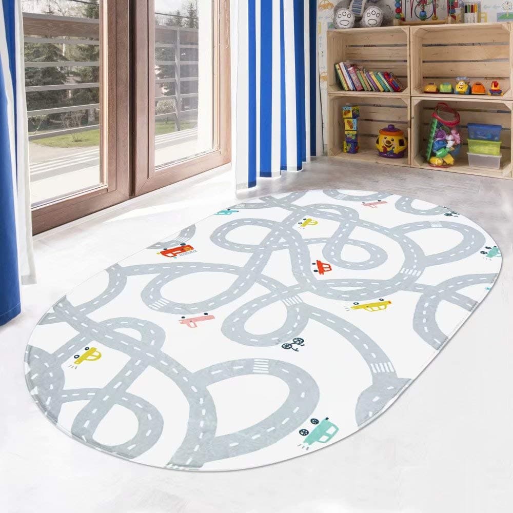 LIVEBOX Road Traffic Kids Rug 4x6 Washable Children Bedroom Area Rug Great for Educational Fun with Cars and Toys NonSlip Baby Nursery Rugs for Living Room Classroom Entryway Kids Tent