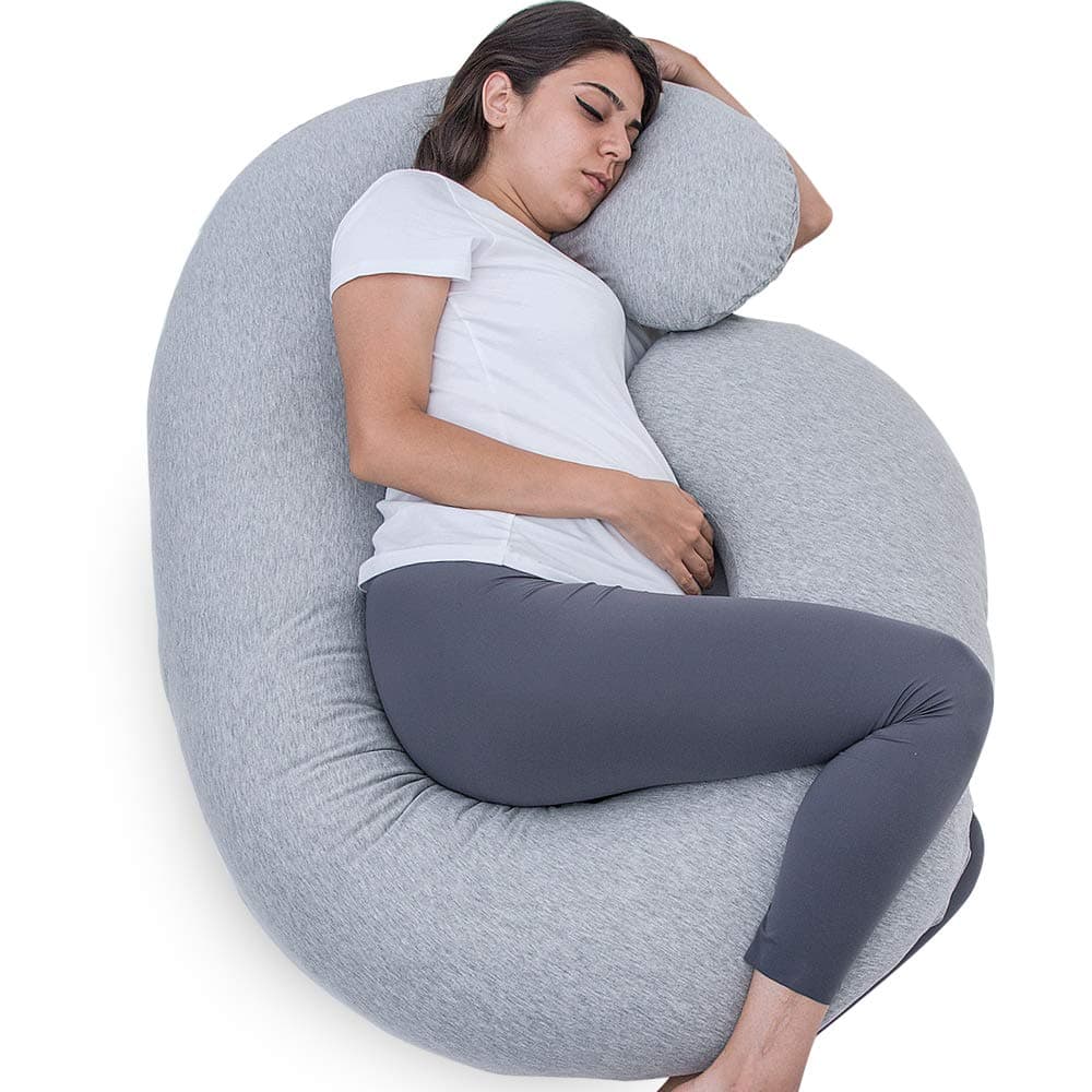 1 MIDDLE ONE Pregnancy Pillow C Shaped Full Body Pillow for Maternity Support Pregnant Women Sleeping Pillow with Jersey Cover Light Grey