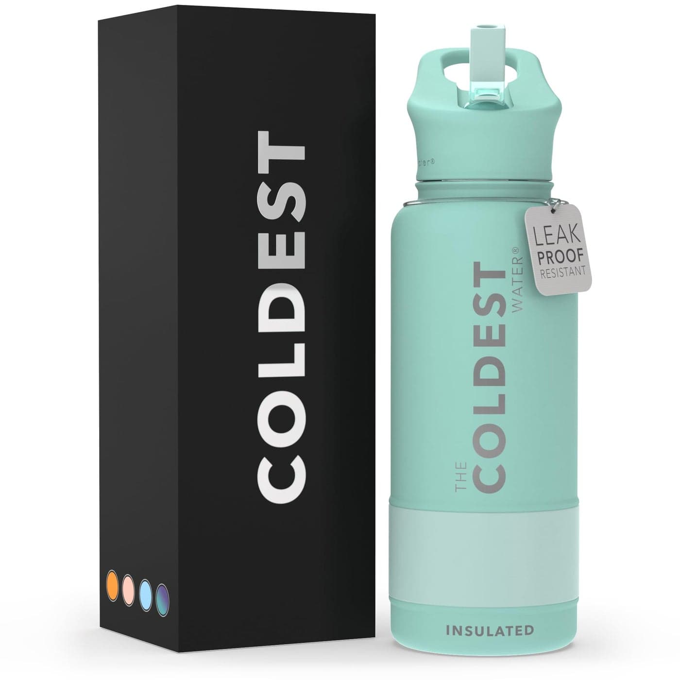 Coldest Insulated Water Bottle with Straw Lid Stainless Steel Metal Thermos for Men Women Oceanic Green 32 oz