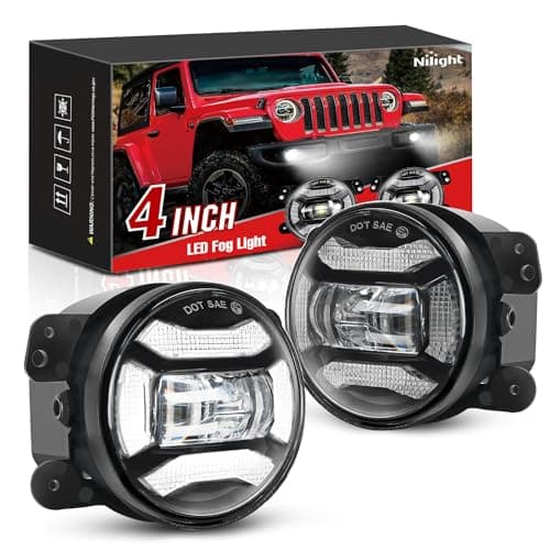 Nilight 4 Inch LED Fog Light Assembly Compatible with 2007 2008 2009 2010 2011 2012 2013 2014 2015 2016 2017 2018 Jeep Wrangler JK TJ LJ with DRL Driving Off Road Clear