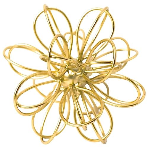 TICKCACY 5.5" Metal Geometric Table Top Decor, Gold Abstract Floral Sculpture, Modern Metal Geometric Decorative Sphere, Table Art Decorations Orb for Living Room Bedroom Office Home Decor