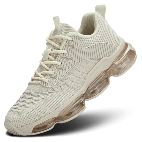 Luogoks Womens Walking Running Shoes Air Cushion Basketball Sneakers Fashion Tennis Breathable Sport Gym Fitness Cross Trainers Shoes Khaki