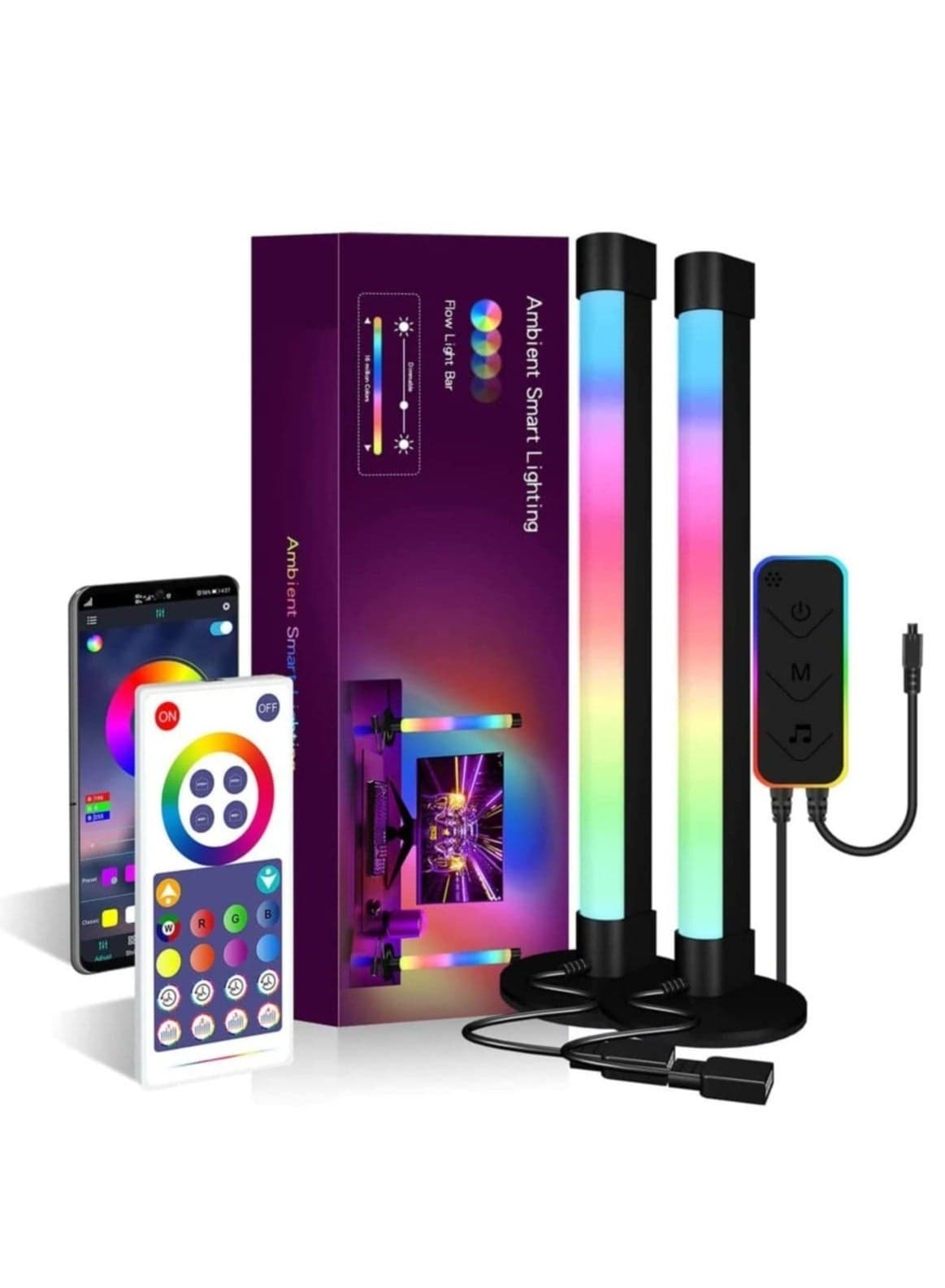 Smart RGB LED Light Bars, Ambient Lighting, Bluetooth Monitor Flow Light Bars with APP Control, Color Gaming Light Bar for TV/Room Decoration/Movie/PC.