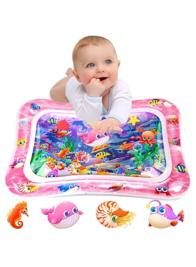Tummy Time Mat Premium Baby Water Play Mat for Infants and Toddlers, Splash Water Play Mat, Summer Cooling Ice Cushion Seat Pad, Baby Toys for 3 to 24 Months, Strengthen Your Baby's Muscles, Pink, 70x50cm
