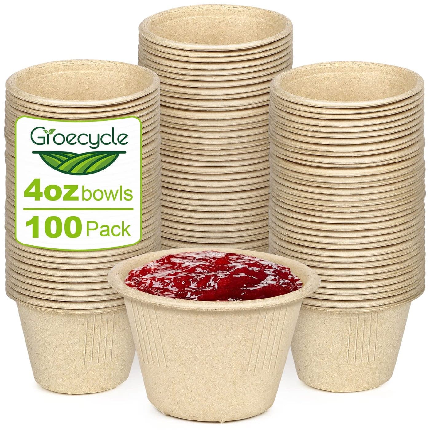 Grocyle 4 oz Small Paper Bowls 100 Pack Compostable Bagasse Fiber Bowls Microwavable for Condiments Sauce Ice Cream