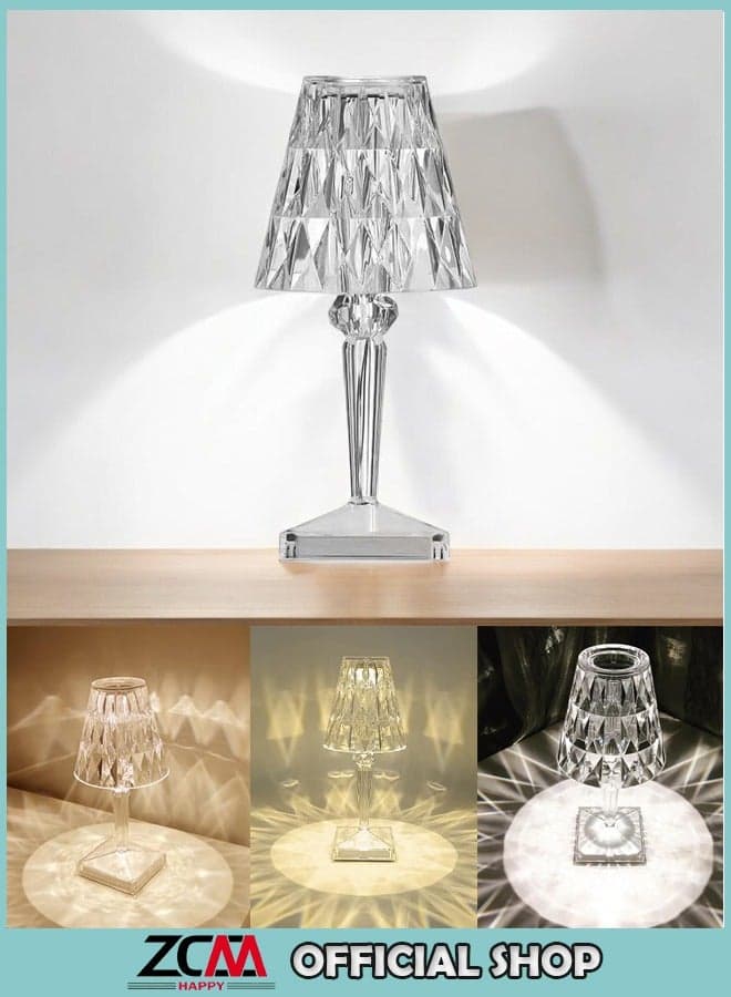 USB Rechargeable Acrylic Diamond Crystal LED Desk Lamp – Touch Control Night Light for Bedroom, Office and Home Decor