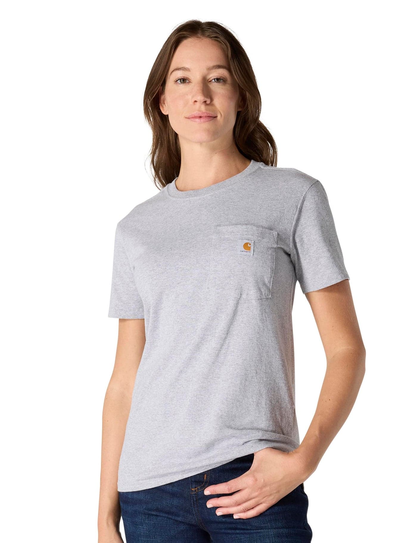 Carhartt womens Loose Fit Heavyweight Short-sleeve Pocket T-shirt Work Utility T Shirt, Heather Gray, Medium US