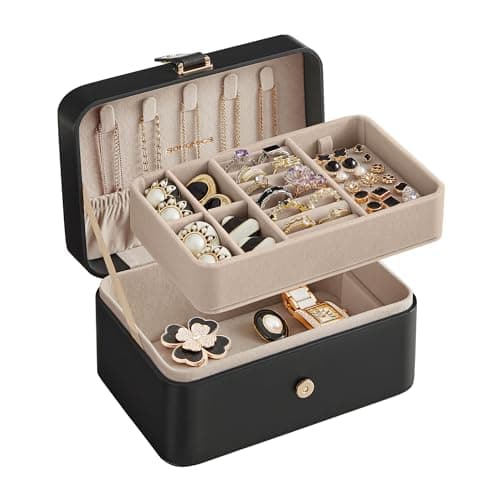 SONGMICS Jewelry Organizer Box, Travel Jewelry Case, 2-Layer Travel Case for Earrings, Necklaces, Bracelets - Portable Jewelry Storage with Large Capacity, Gift Idea, Ink Black UJBC166B01