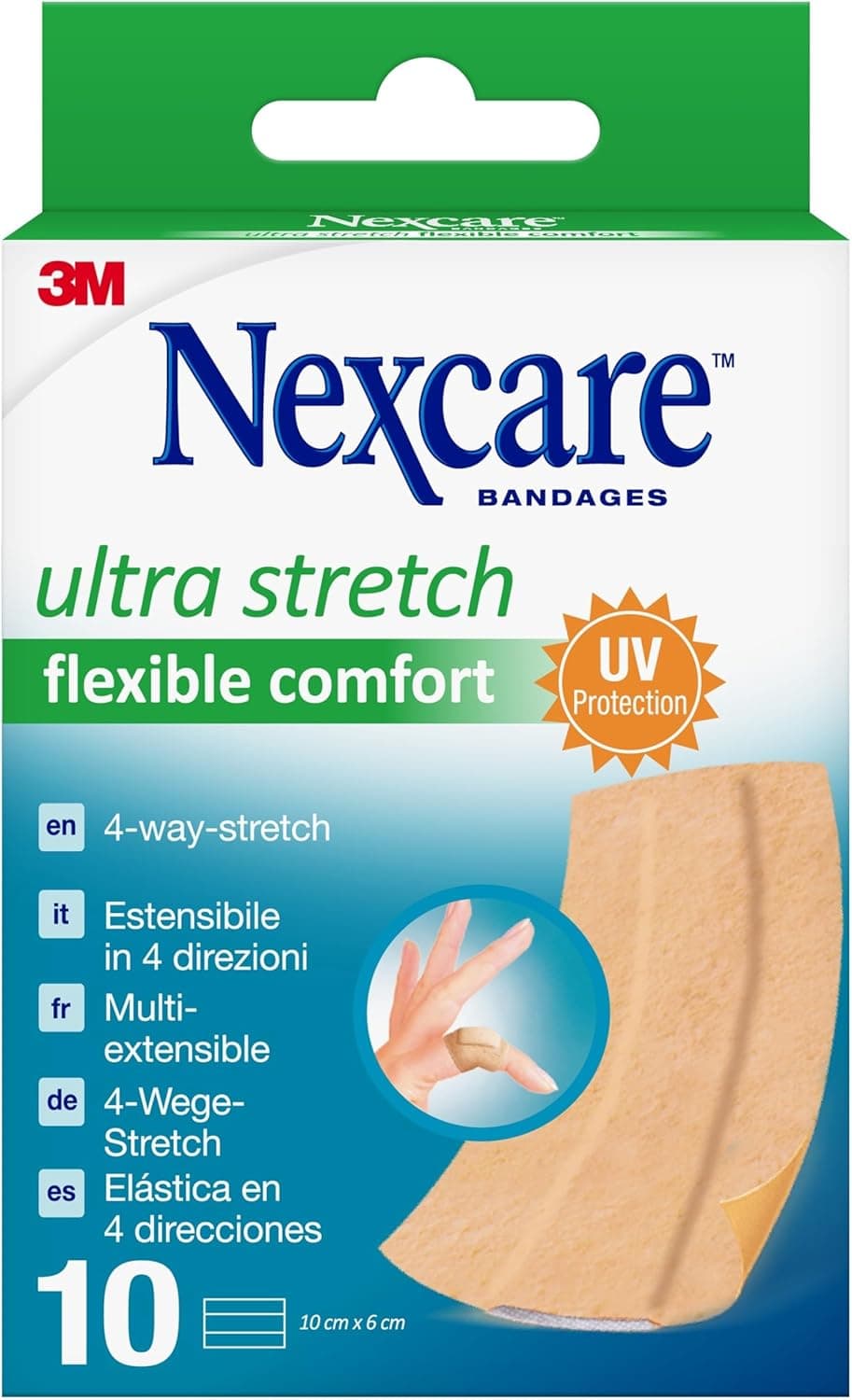 Nexcare Ultra Strech Flexible Comfort Foam Plasters 6 cm x 10 cm 10 per Pack Breathable and Waterproof for Minor Wounds Scratches Plasters for First Aid Kits
