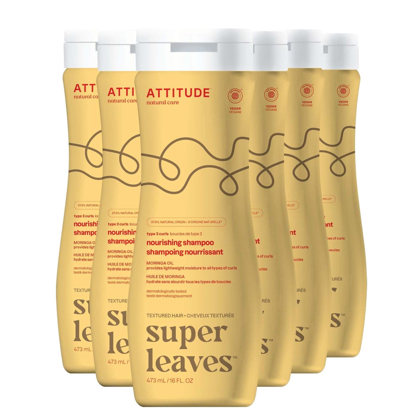 ATTITUDE Nourishing Shampoo for Curly Hair 3a 3c with Moringa Oil Vegan Naturally Derived Ingredients Provides Lightweight Moisture 16 Fl Oz Pack of 6
