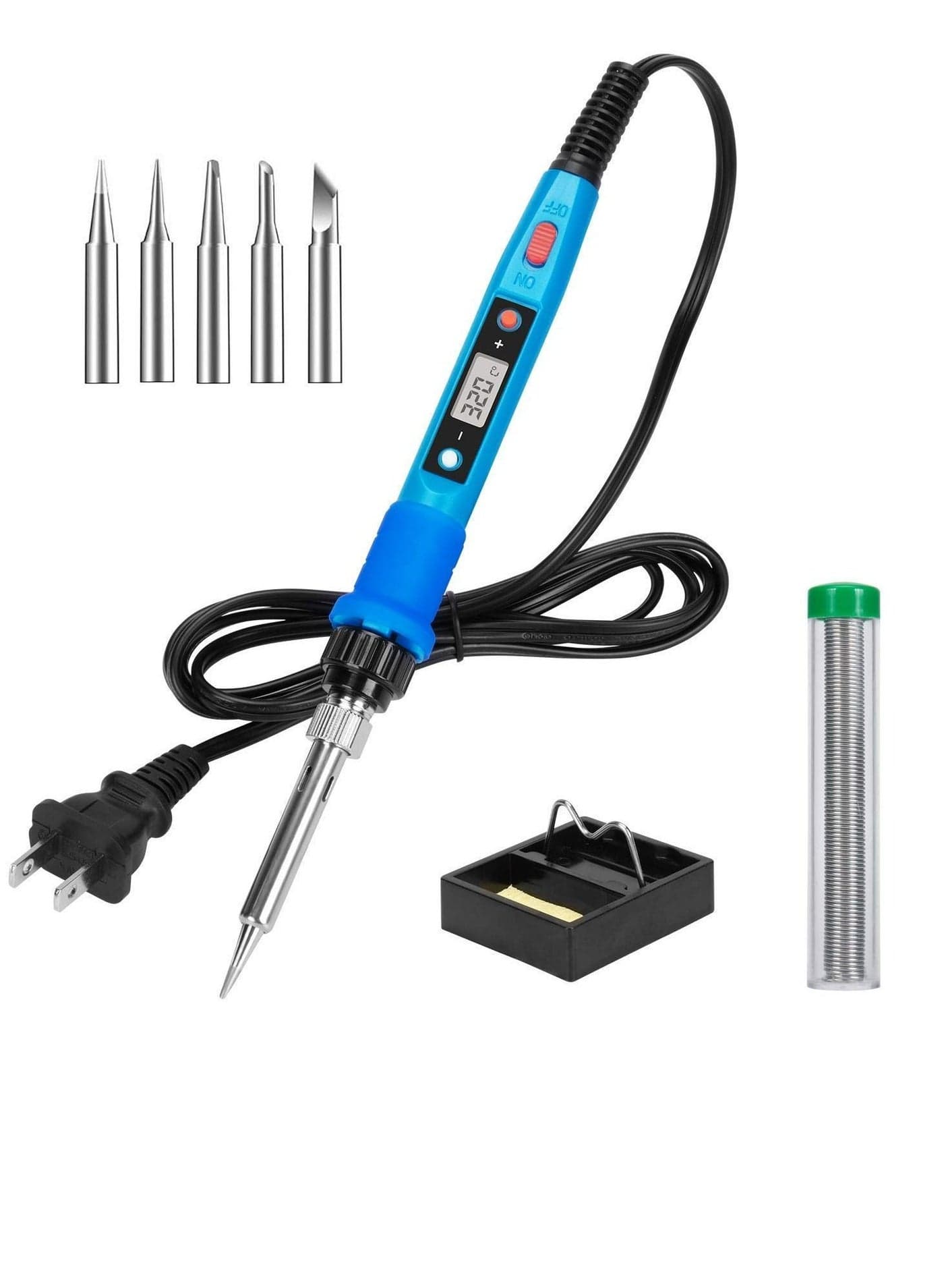 Soldering Iron Kit, Electronics 80W Adjustable Temperature Iron, 5pcs Tips, Solder, Rosin, Solder Wick, Stand and Other Kits in Portable Toolbox