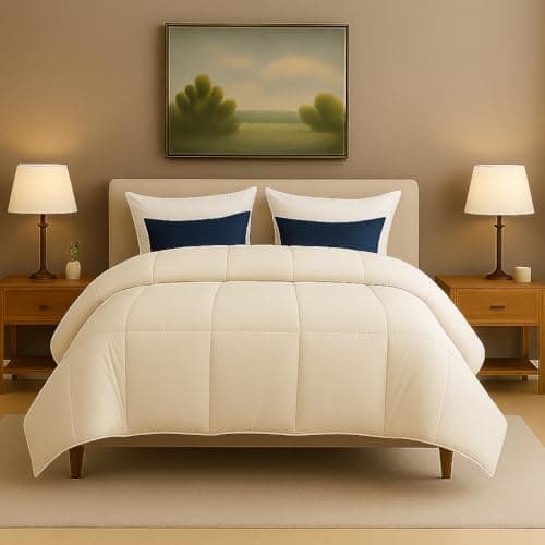 linenaffairs Bed Comforter Single Size - Ivory - 300 GSM Quilt Blanket Rajai – Winter Warm Down Alternative Duvet Insert with Corner Ties
