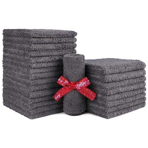 HOMEXCEL Microfiber Washcloths 24 Pack Highly Absorbent and Soft Face Towel MultiPurpose Grey Wash Cloths for Bathroom Hotel Spa Gym and Kitchen 12x12 Inch