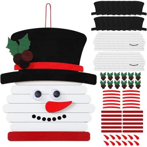 Barydat 48 Pack 59 Inch Wooden Snowman Stick Craft Kits Winter Arts and Crafts Snowman Stick Ornament Crafts for Winter Xmas Home DIY Activities Party Favors