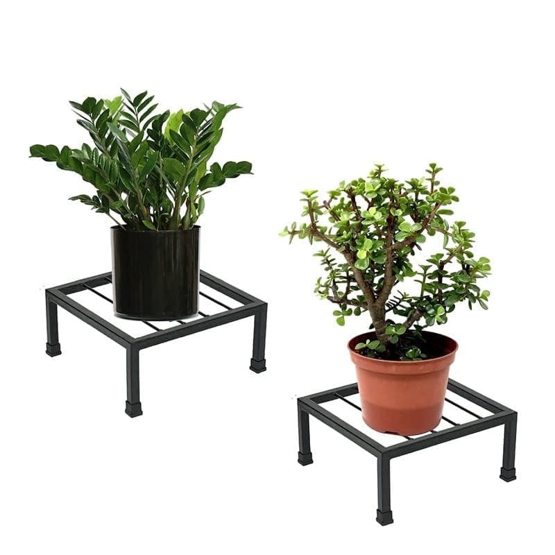 Rollyware ® Designer Square Metal Plant Stand, Indoor/Outdoor, Low Corner Stand, Heavy Duty Flower Pot Holder, Plant Rack (Black, Pack of 10)