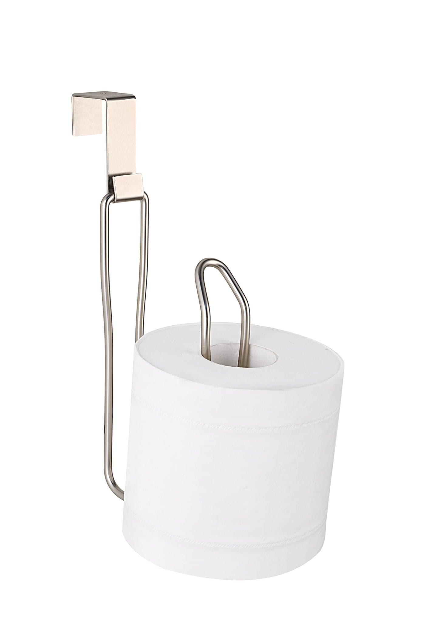 SunnyPoint Over The Tank Toilet Tissue Paper Roll Holder Dispenser and Reserve for Bathroom Storage and Organization Metal Hanging Holds 1 Roll Satin Nickel