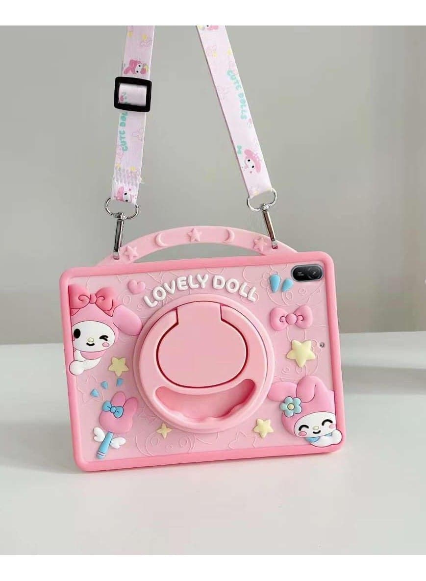 Compatible MatePad 115s Kids Silicone Case with Pencil Holder and Shoulder Strap Multi Angle Stand Pink