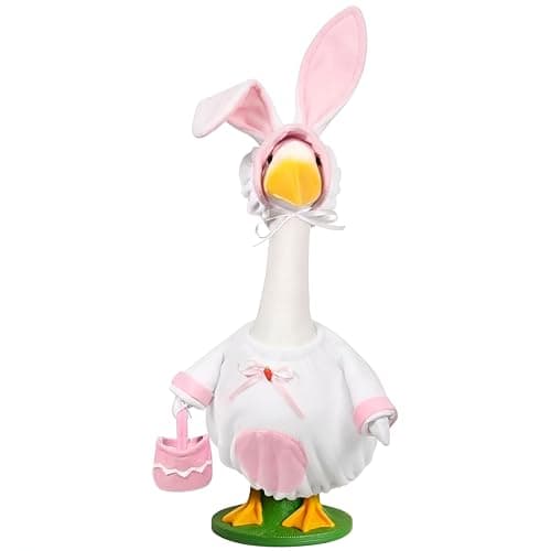 JcHrmers Easter Goose Outfit Rabbit Porch Goose Clothes Fits 23" Cement or Plastic Goose Statue for Outdoor Garden Lawn Yard Patio Decoration