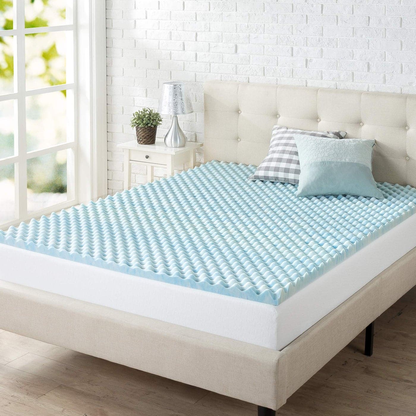 ZINUS 2 inch Swirl Gel Cooling Memory Foam Mattress Topper Cooling Airflow Design CertiPURUS Certified Light Blue Full