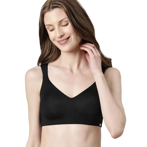 Enamor Women's 91% Nylon, 9% Spandex Wire Free Casual Full-Coverage Bra (F121_Black_34C)
